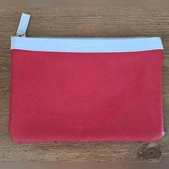 ❤️ Clarins Cosmetics Pouch Red and White Travel Bag Accessories Carrying Case - Picture 3 of 8